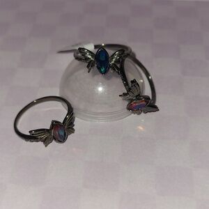 Butterfly Crystal Ring - Iridescent Blue-Purple Accent Size 8